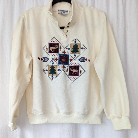 Vintage Winter Festive Cream Sweater Size Medium Petite - Picture 3 of 15
